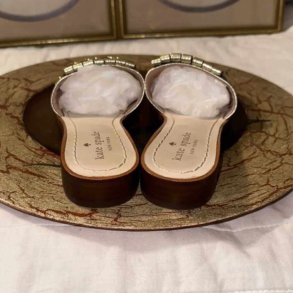kate spade 6 Brie Kilkie Gold Metallic Leather Slides Sandals - Picture 8 of 16